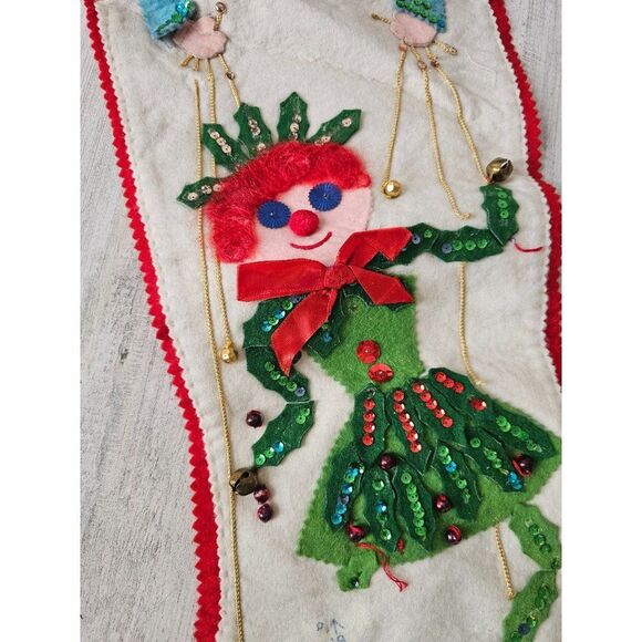 Vintage felt sequin beaded stocking Xmas home decor unique angels   puppet - Picture 7 of 9
